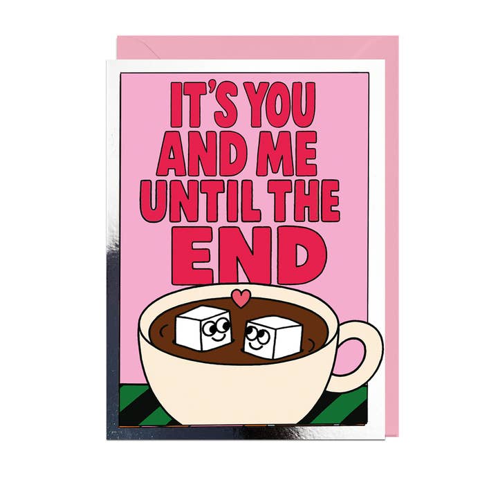 TOI ET MOI JUSQU'À LA FIN, CARTE AVEC FEUILLE D'ENVELOPPE ROSE PÂLE pour la vente par Jolly Awesome