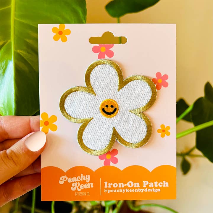 Smiley Flower Iron-On Patch for wholesale by Peachy Keen by Design Co