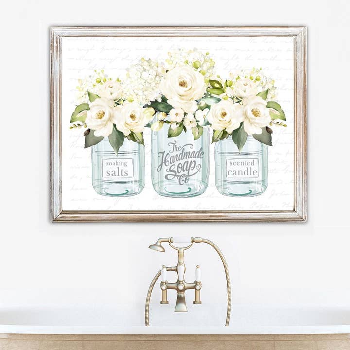 Blue Mason Jar Trio Floral Salts Soap Candle for wholesale by Lettered & Lined