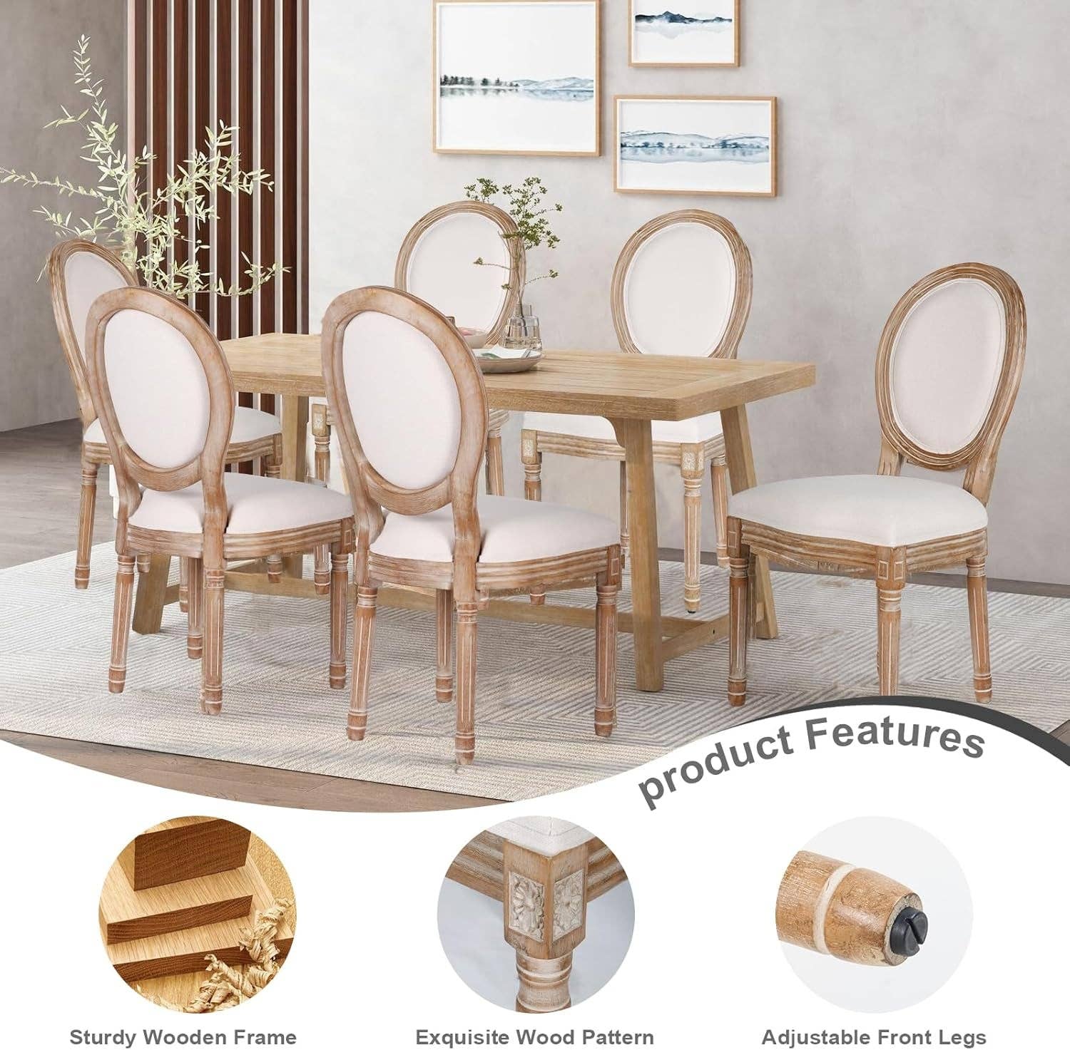 Beige Fabric Dining Chair Set Of 2 Square Back With Solid Wood Legs for wholesale on Faire4