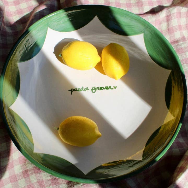 "pasta forever" Hand-painted Hunter Green Pasta Bowl for wholesale by Caitlin Rounds Antiques
