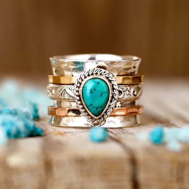 Bohemian Vintage Turquoise Plated Ring for wholesale on Faire