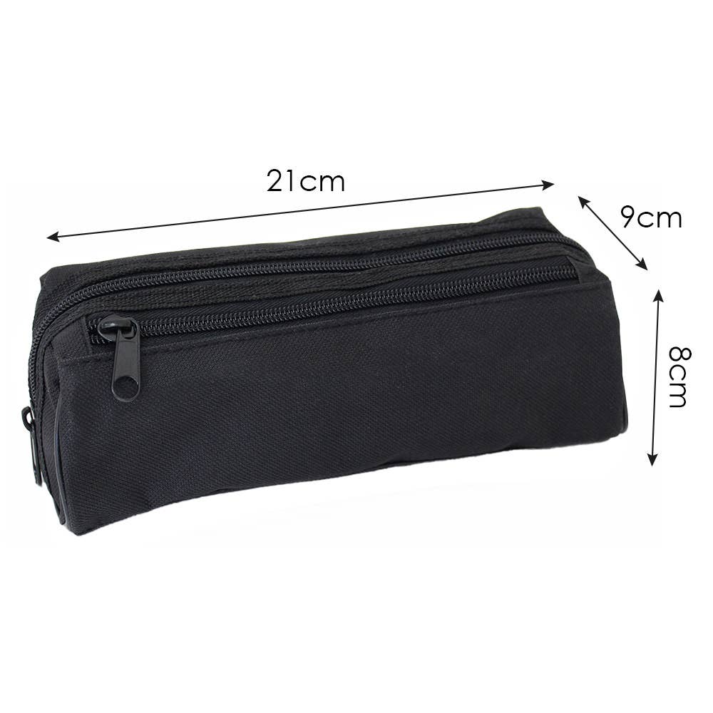 Powell Creative Products Ltd - Wholesale Pencil Case/Pouch - Black Pencil Case Plain 2 Zipped Compartments for Boys 13