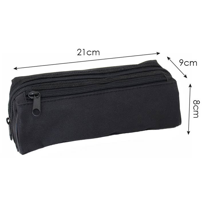 Powell Creative Products Ltd - Wholesale Pencil Case/Pouch - Black Pencil Case Plain 2 Zipped Compartments for Boys 13