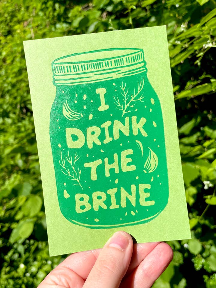 Pickle Brine Linocuttryk for engroshandel hos Augury Press