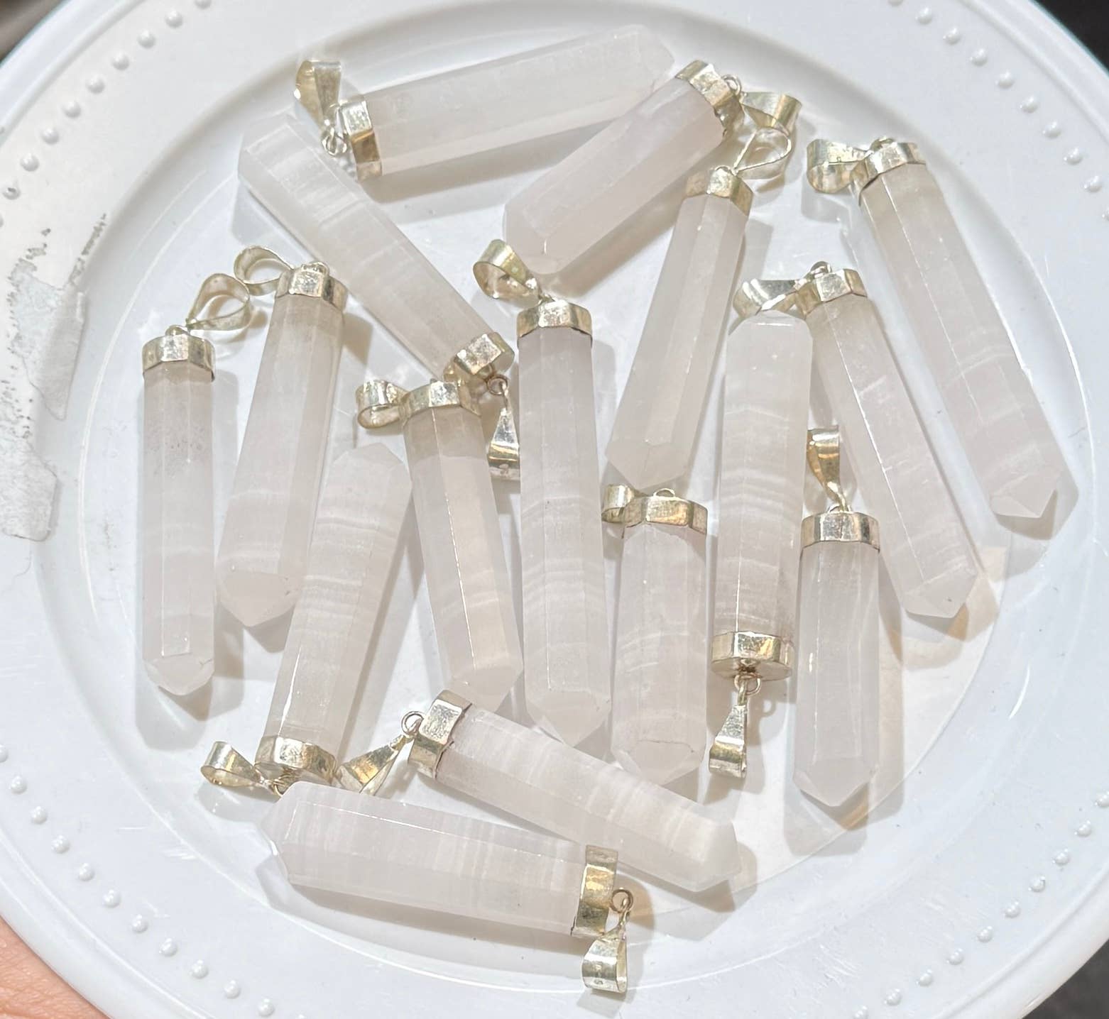 Metaphysical & Healing Crystals - Wholesale Individual Charm/Pendant - PINK CALCITE PENDANTS FLUORESCENT WITH STERLING SILVER2