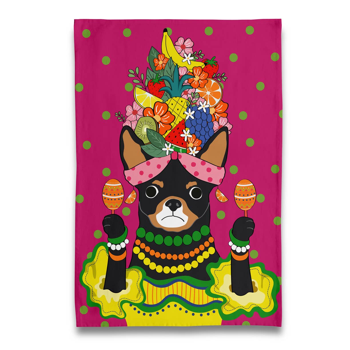 Naked Decor - Wholesale Tea Towel - Chihuahua Carmen Miranda Fruit Hat Tea Towel  0