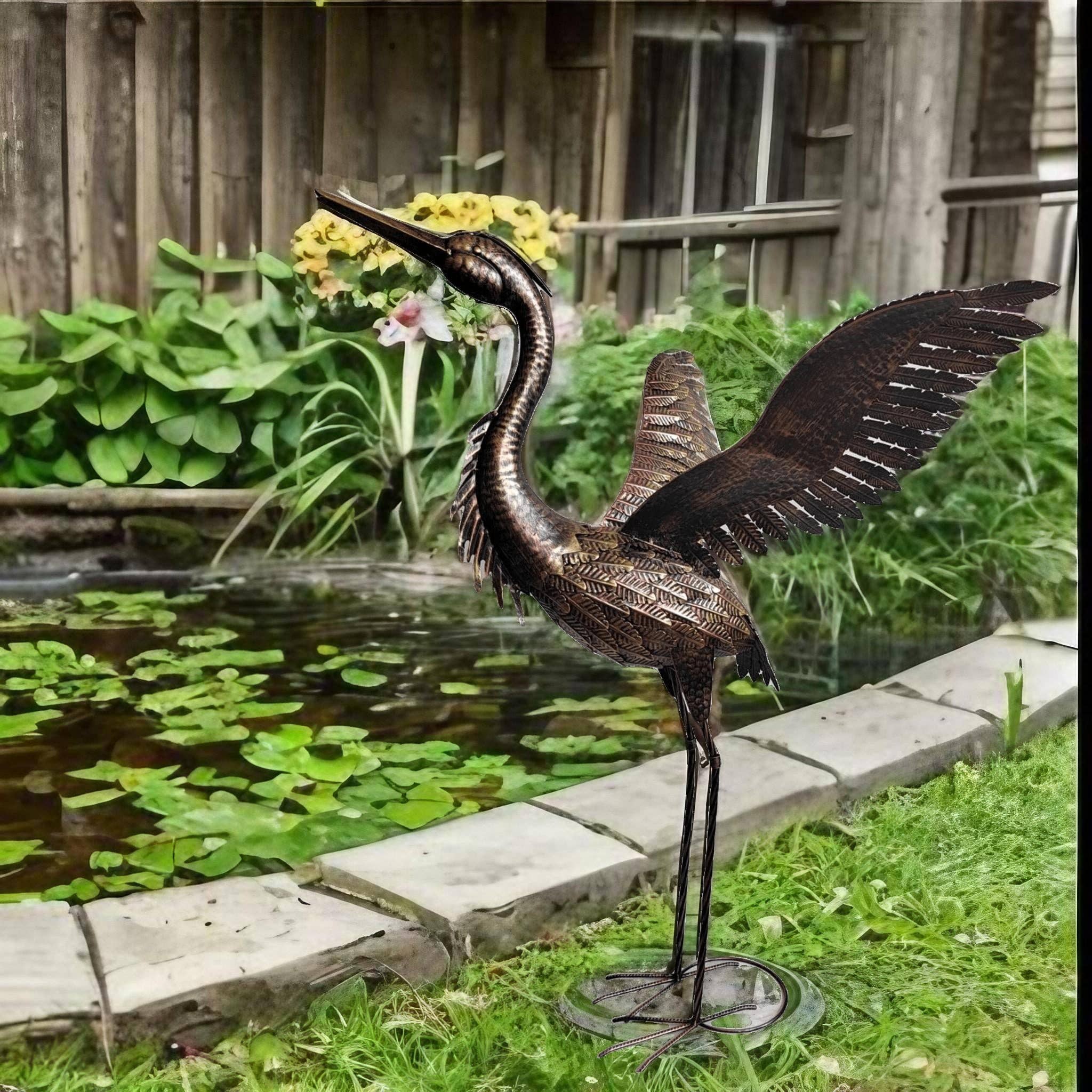 Marissa's Gifts - Wholesale Outdoor Ornament/Decor - Large Bronze with gold brush Heron Dimensions are 79 x 60 x 107cm. | Garden Statue | Bird Yard Art | Outdoor Decor10