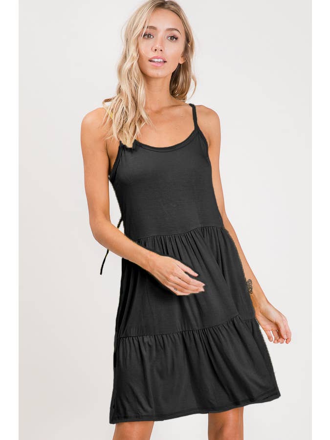 7th Ray - Wholesale Dress - Women's - Tiered Adjustable Tied Back Lace Up Flowy Mini Dress D246920