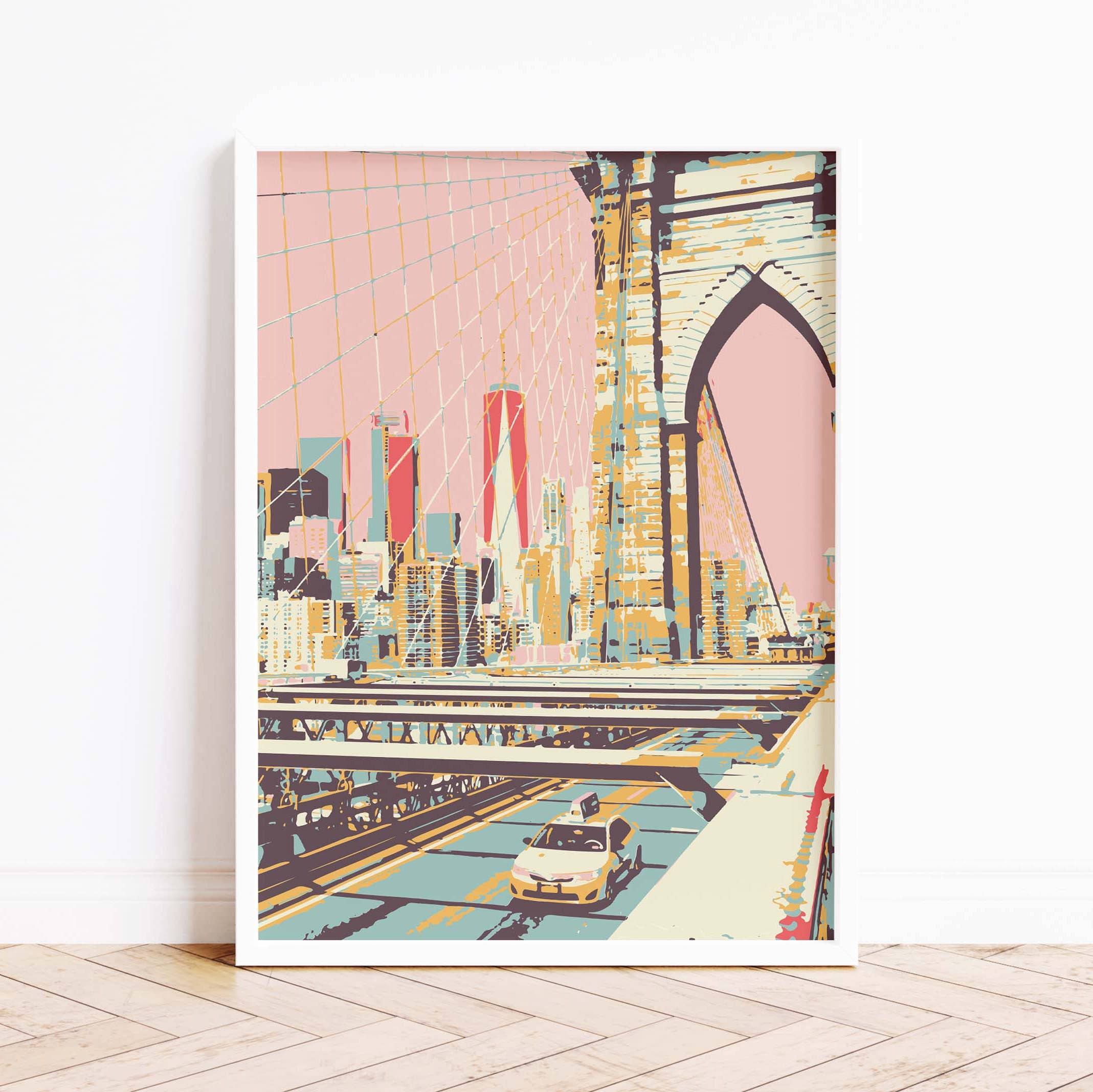Newpencilbox Art - Wholesale Art Print - New York City Poster Vintage Retro Brooklyn Bridge Art Print3