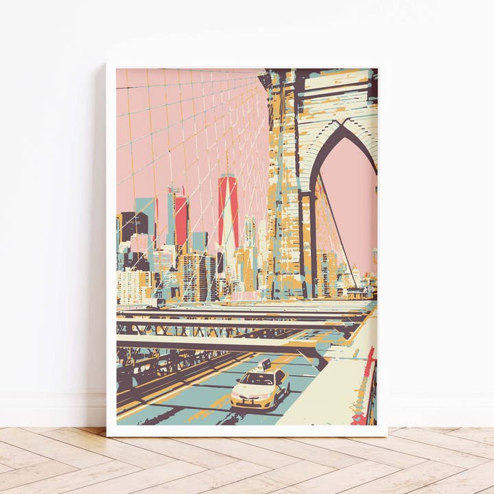 Newpencilbox Art - Wholesale Art Print - New York City Poster Vintage Retro Brooklyn Bridge Art Print3