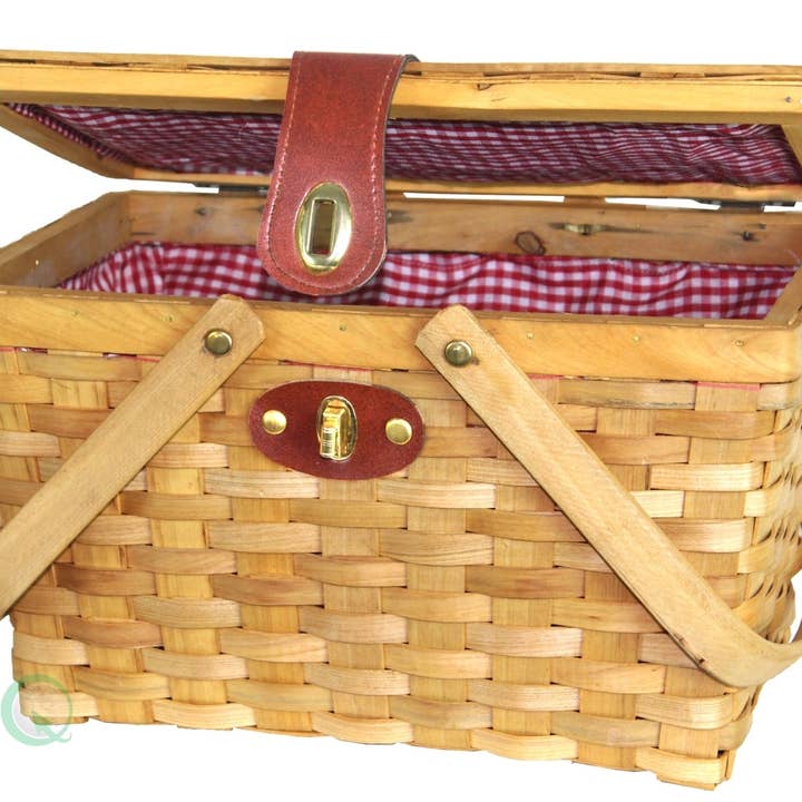 Quickway Imports – wholesale Picnic basket – Picnic Basket Gingham Lined with Folding Handles1