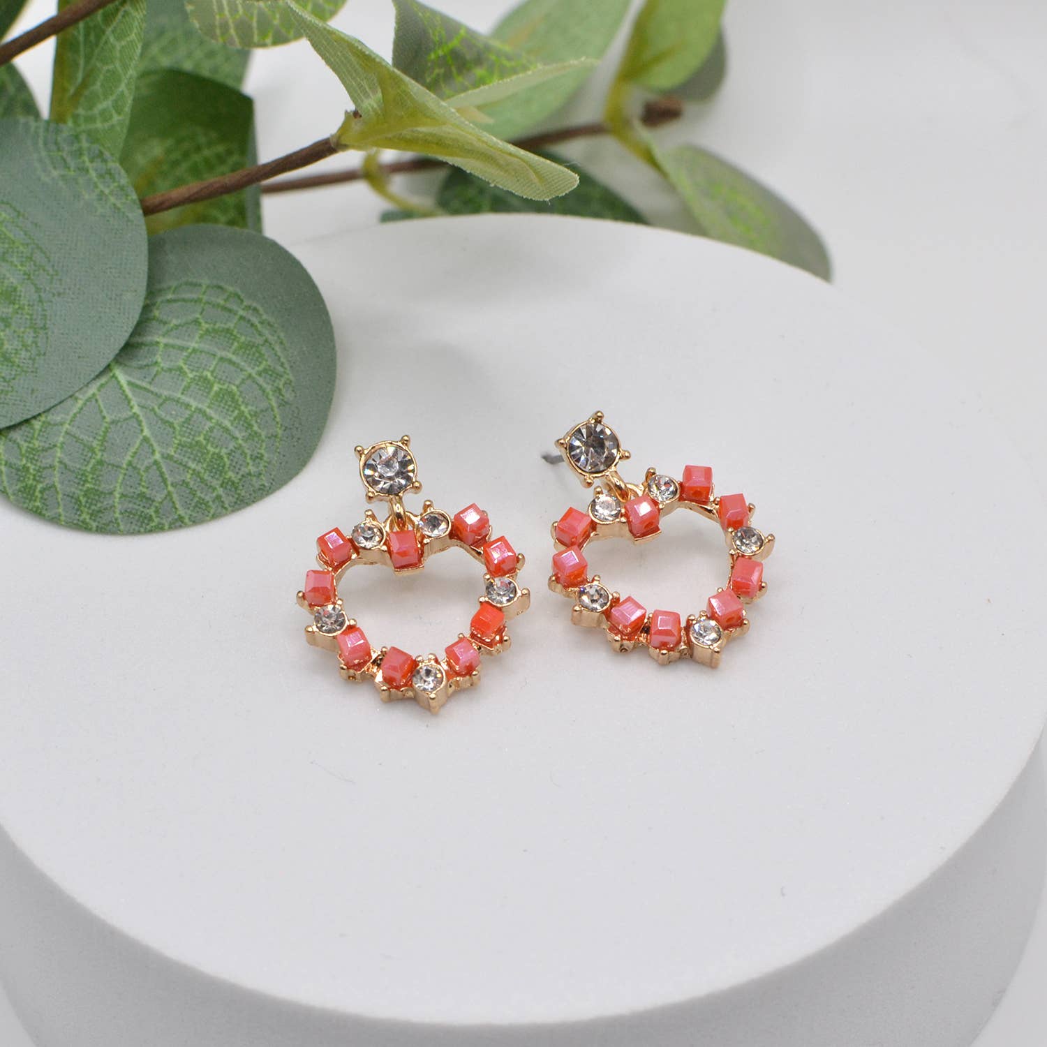 StarryNYC - Wholesale Dangle Earrings - Square Glass Bead and Rhinestone Bead on Heart Post Earrings1