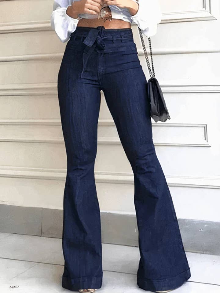 Tourtiwi – wholesale Jeans – Women’s – Tie Waist Butt Lifting Flare Jeans0