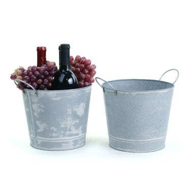 8.5" Pail  White Patina Pot Cover  for wholesale by Buhi Imports