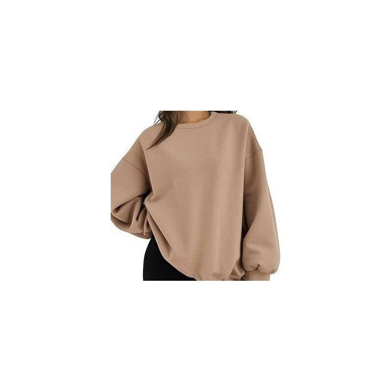 FurDecoration – wholesale Sweatshirt – Women's – Solid Color Loose Crewneck Sweatshirt5
