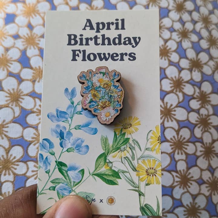 April Birthday Flowers Wooden Pin for wholesale by The Monarq