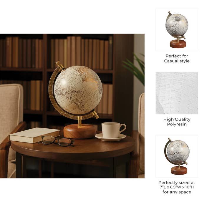 Sagebrook Home - Wholesale Desk Globe - Resin Wood Base Globe Sculpture - Natural, 10 in.4