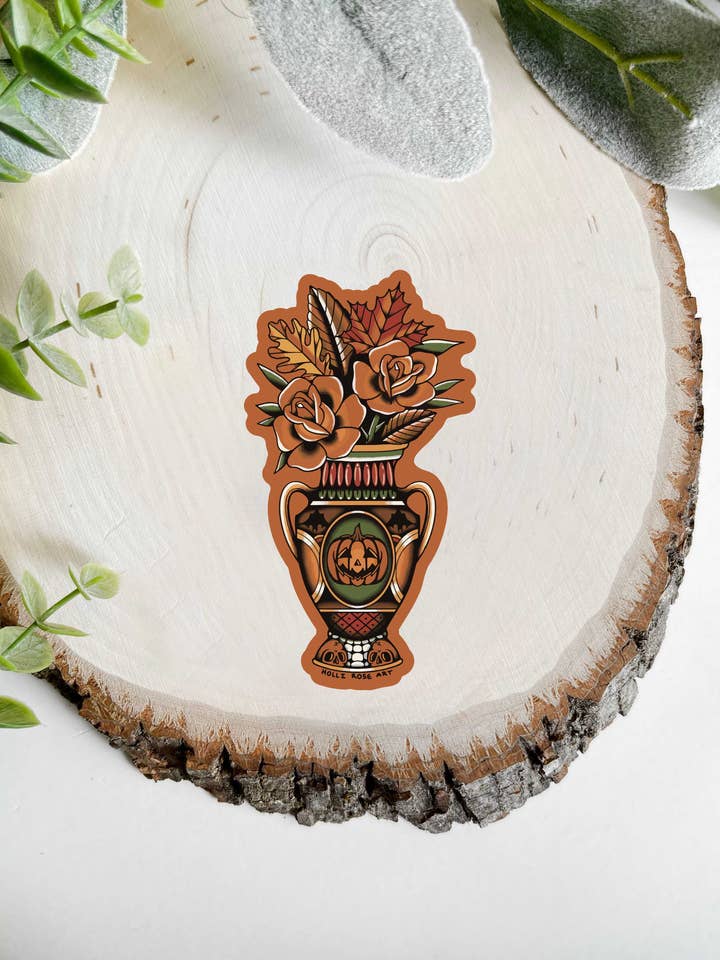 Halloween Flower Vase Sticker for wholesale by Holli Rose Art