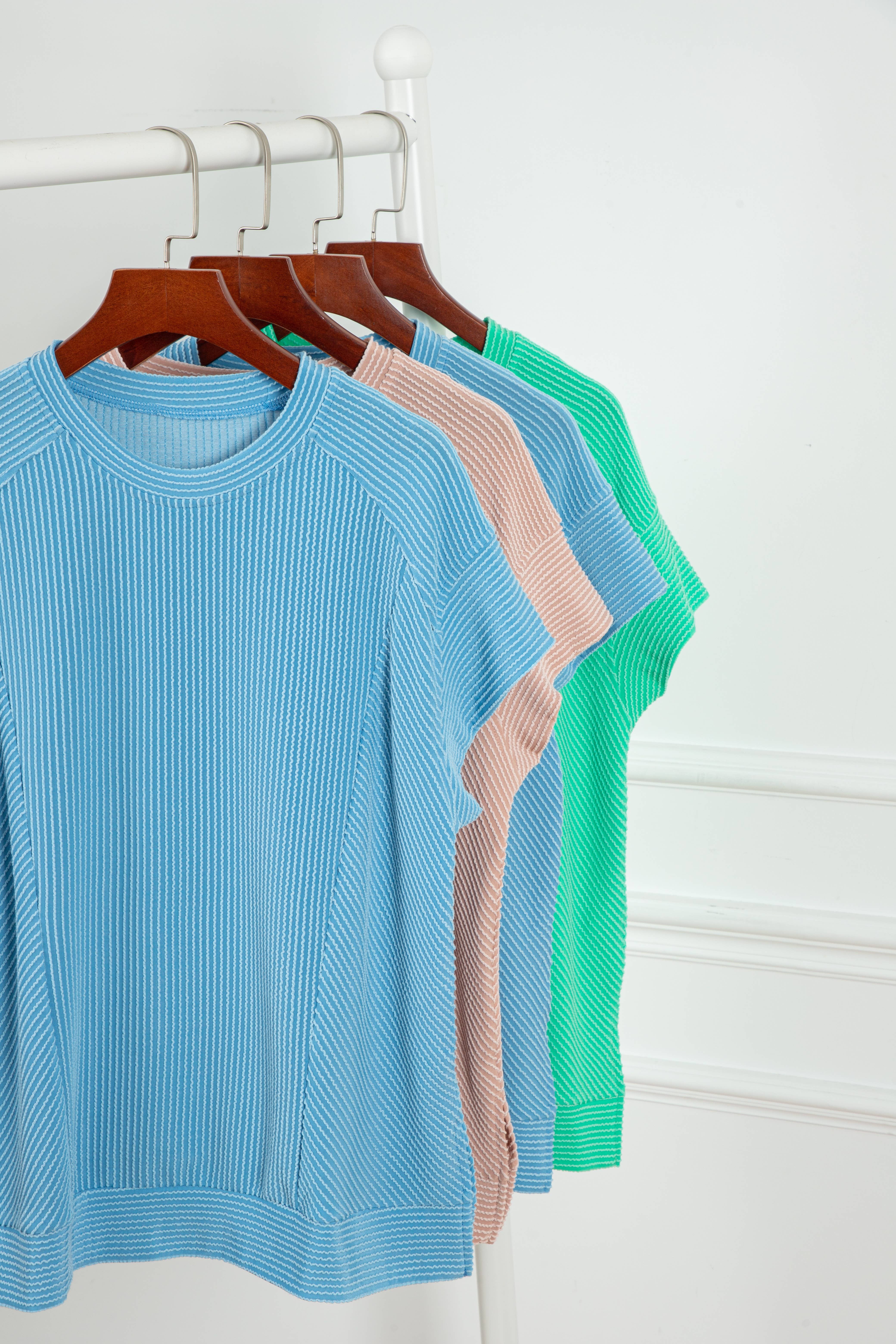 LA Society - Wholesale Lounge Set - Women's - Cable Knit Short Sleeve T Shirt and Wide Leg Pants Set10