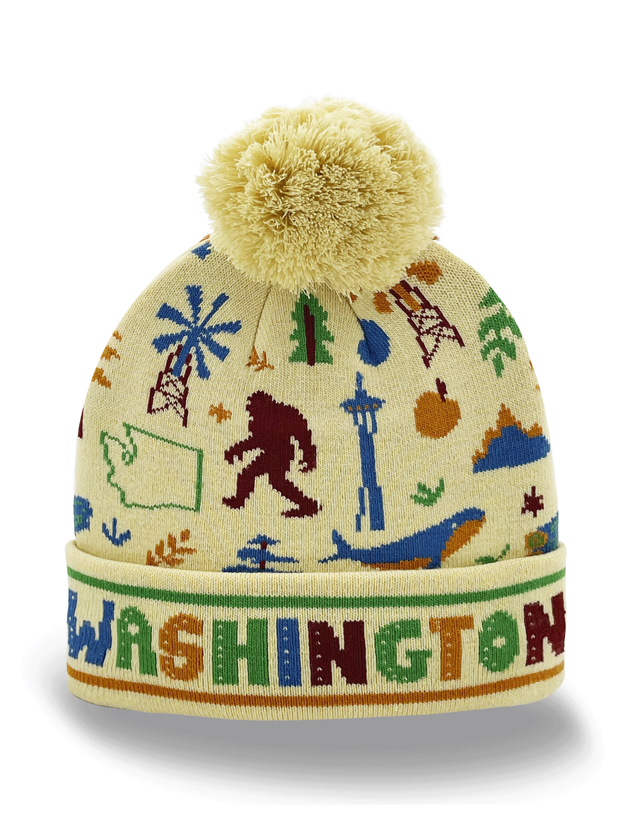 Northern Icons Creations INC – Großhandel Beanie – Unisex – Washington State Strickmütze mit Bommel | Bigfoot Souvenir Wintergeschenk für draußen1