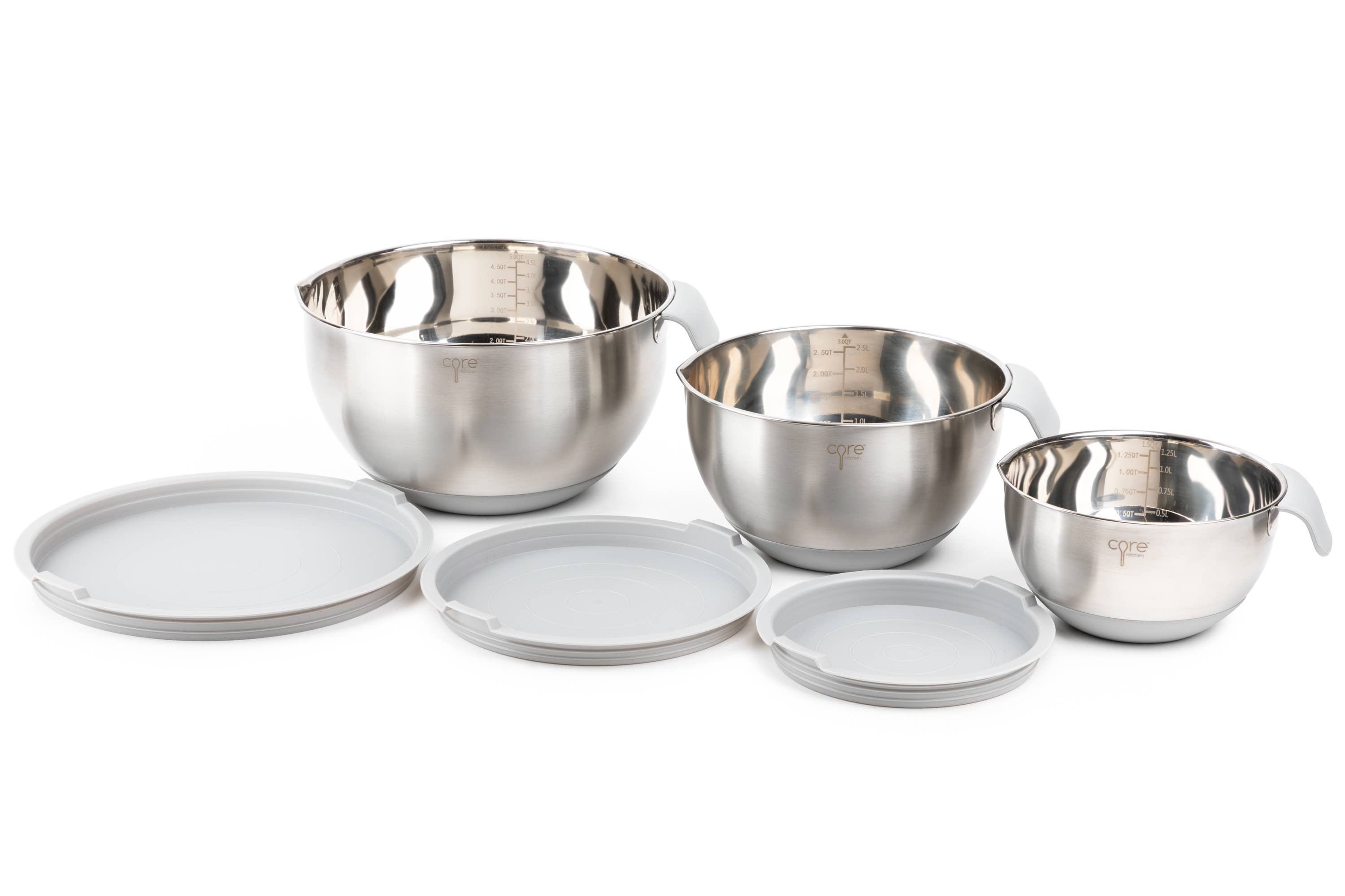 Core Home - Wholesale Mixing Bowl - 6pc Essentials Non-Skid SS Mixing Bowls w/ Lids Set1