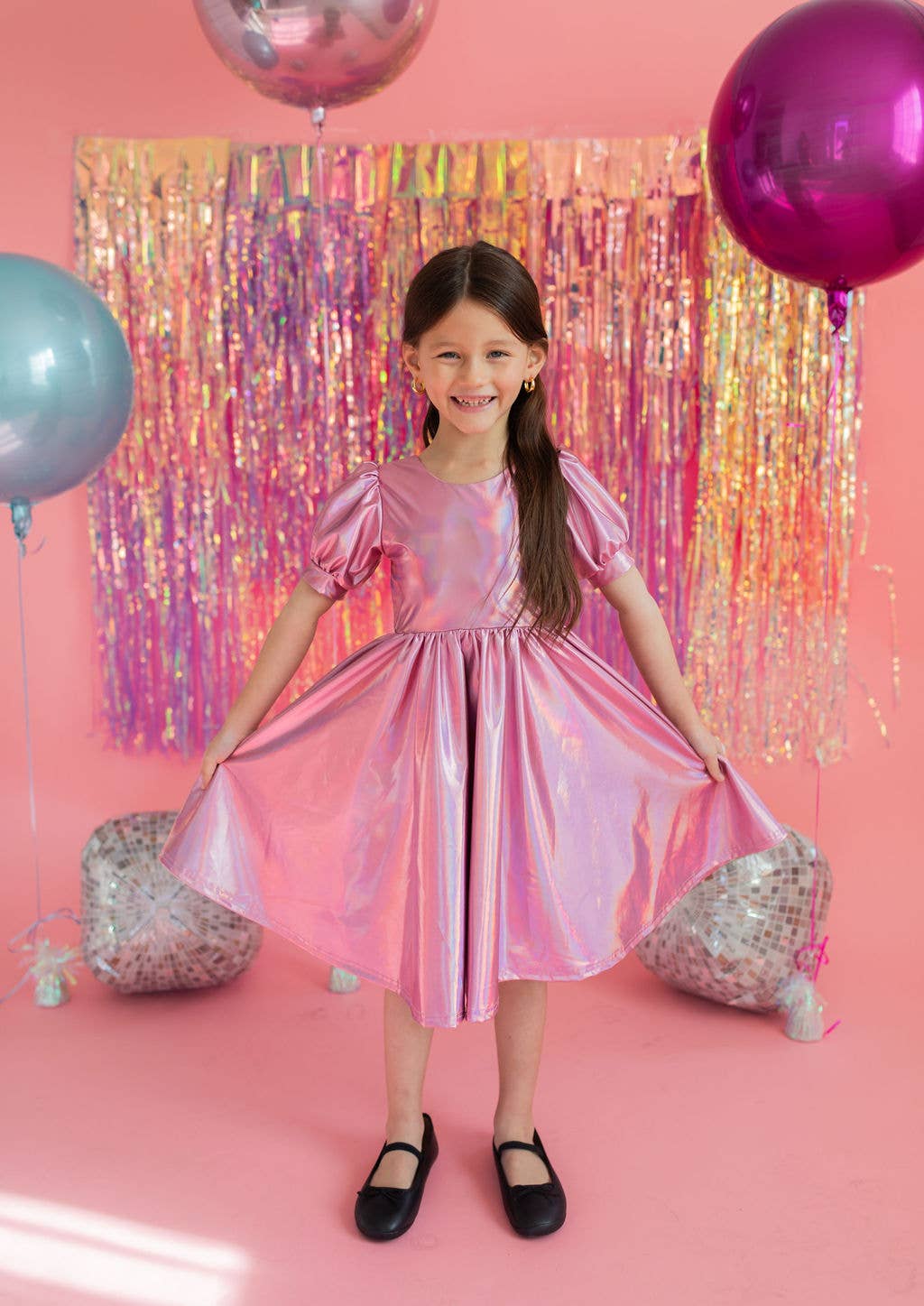 Ollie Jay - Wholesale Dress - Kids - Puff Dress in Pink Lamé