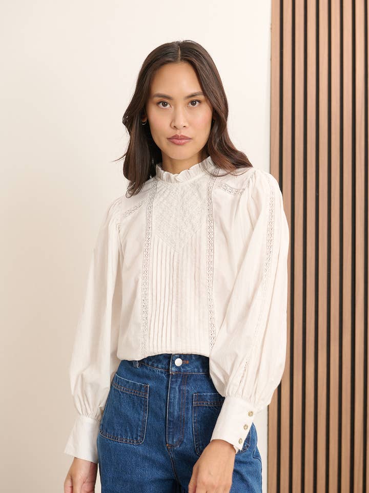 Eyelet embroidery and lace blouse - BELLA for wholesale by Garance Paris