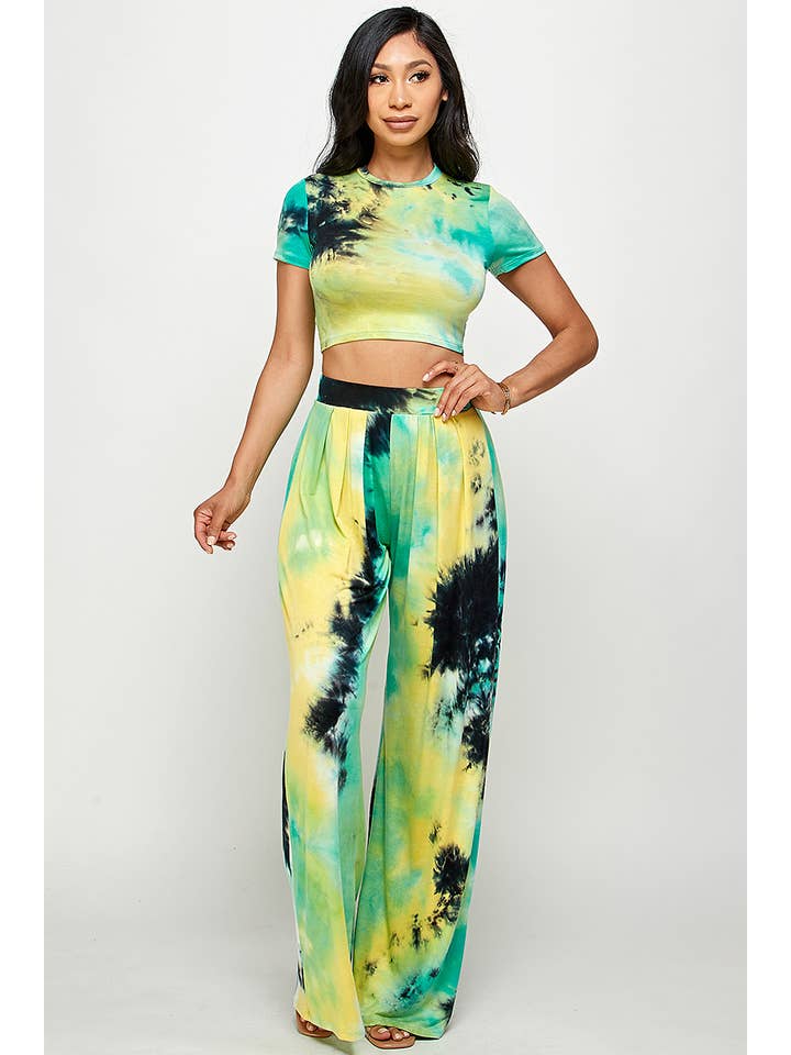 Spring Haze Inc. - Wholesale Top & Pant Set (NOT Loungewear) - Women's - Tie-Dye Crop Top & Pleats Pants Set