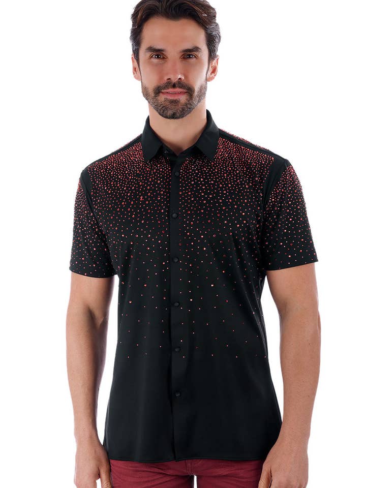 BARABAS - Wholesale Button Down Shirt - Men's - Men's Rhinestones Short Sleeve Shirts 4SST062