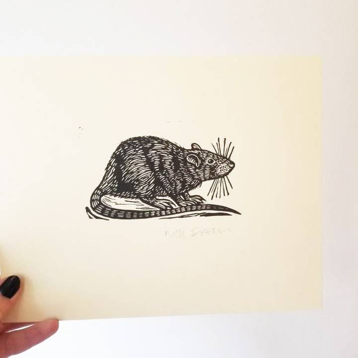 Rat Linocut Art Print for wholesale by Horse & Hare