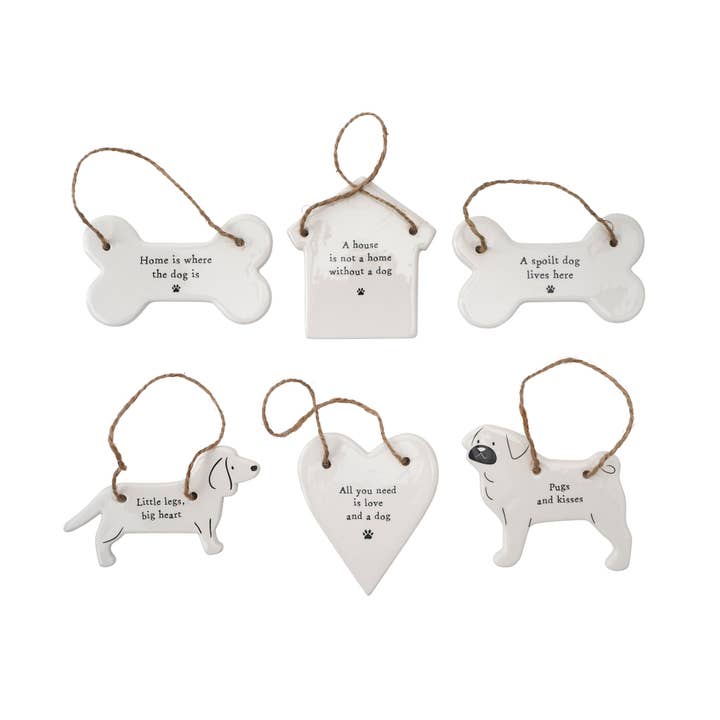 CGB Giftware - Wholesale Ornament Set - Send With Love 6 Assorted Dog Hangers In Dish1