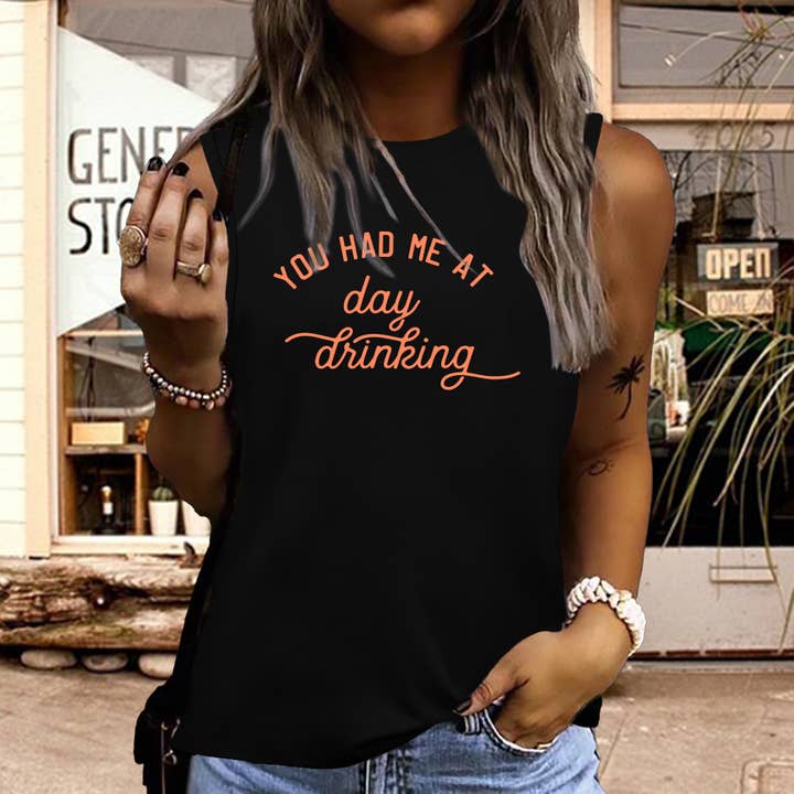 UNISHE - Wholesale Tank Top - Women's - You Had Me at Day Drinking Print Graphic Tank Top STC125D48