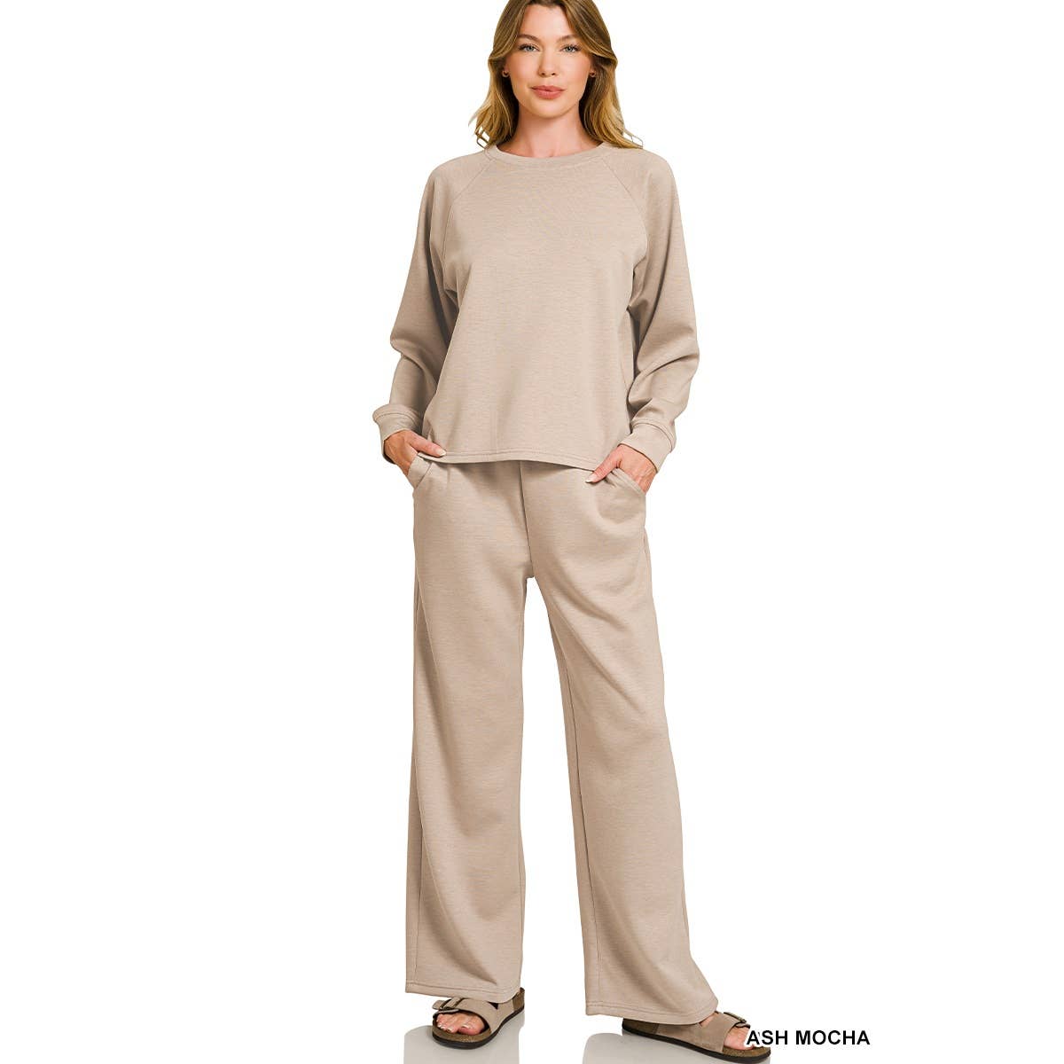 HiteJeans - Wholesale Lounge Set - Women's - Scuba crewneck pullover wide pants 2 pieces set18