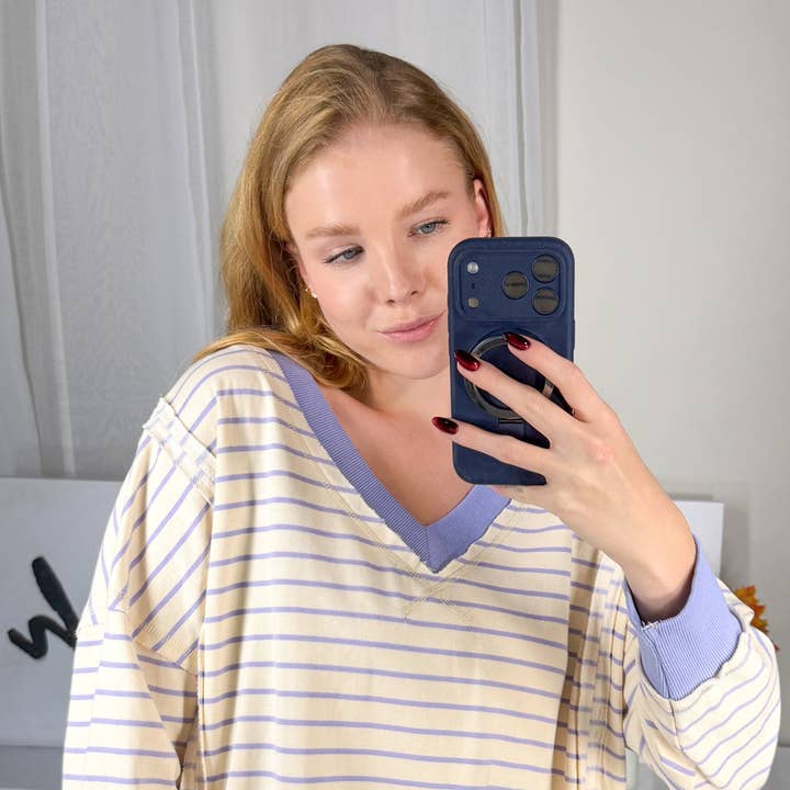 T10678 Jersey de Punto a Rayas de Manga Larga para venta al por mayor de White Birch