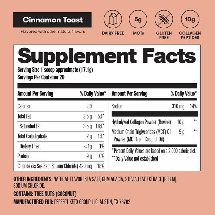 Perfect Keto - Wholesale Protein/Superfood Powder - Grass-Fed Collagen + MCT Oil, Dairy Free, Coffee Creamer15