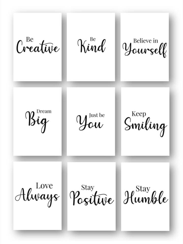 Set de 9 piezas, tamaño A4, arte de pared con citas inspiradoras para venta al por mayor de Second Ave Gift Company