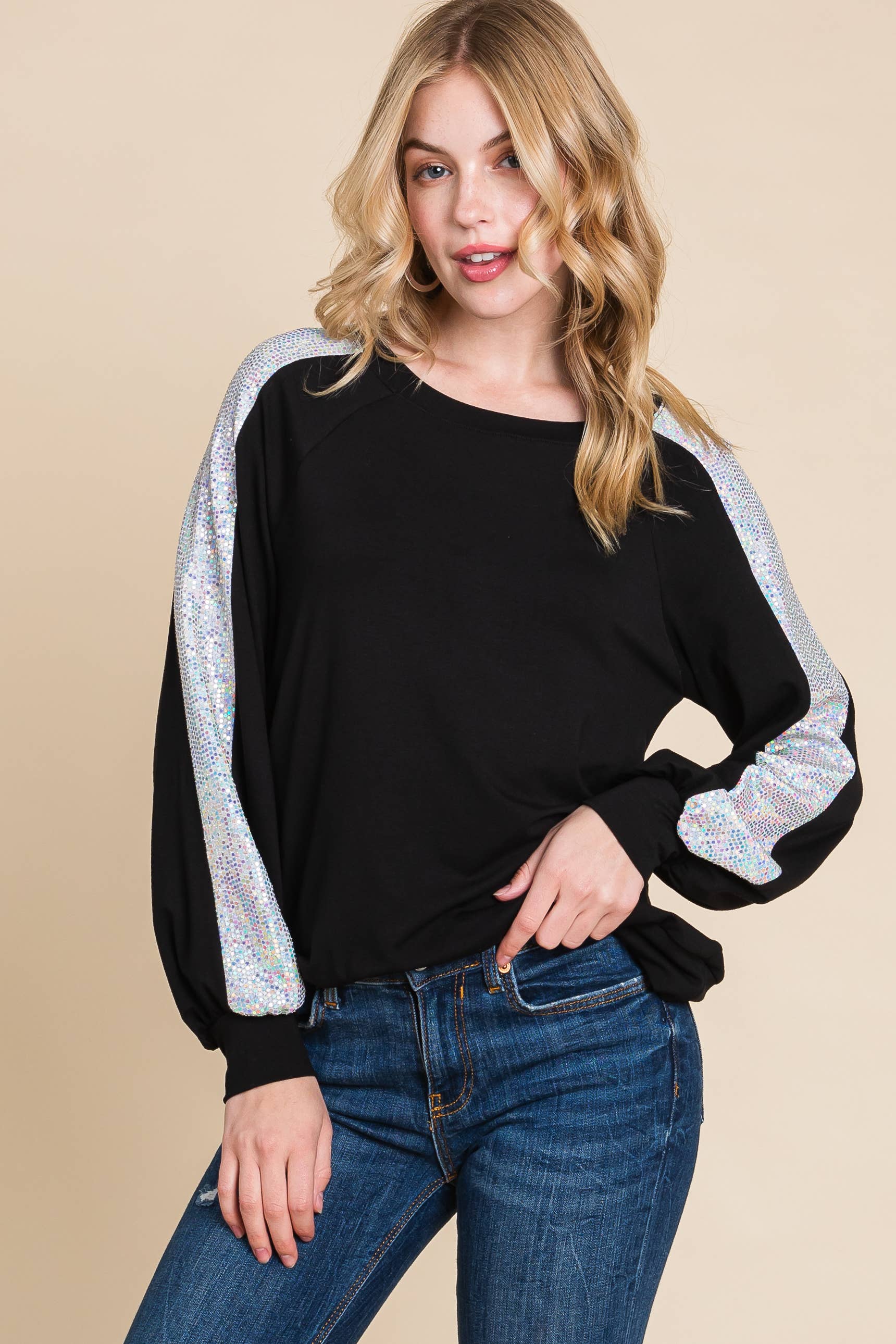 Emerald Collection - Vente Chemisier – femme - Haut de mode ETK-9319-PL grande taille avec sequi métallisé scintillant7