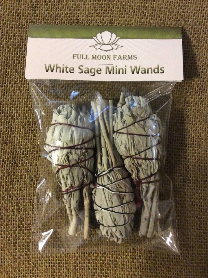 White Sage Mini Wands - Pack of 3 for wholesale by Full Moon Farms, LLC