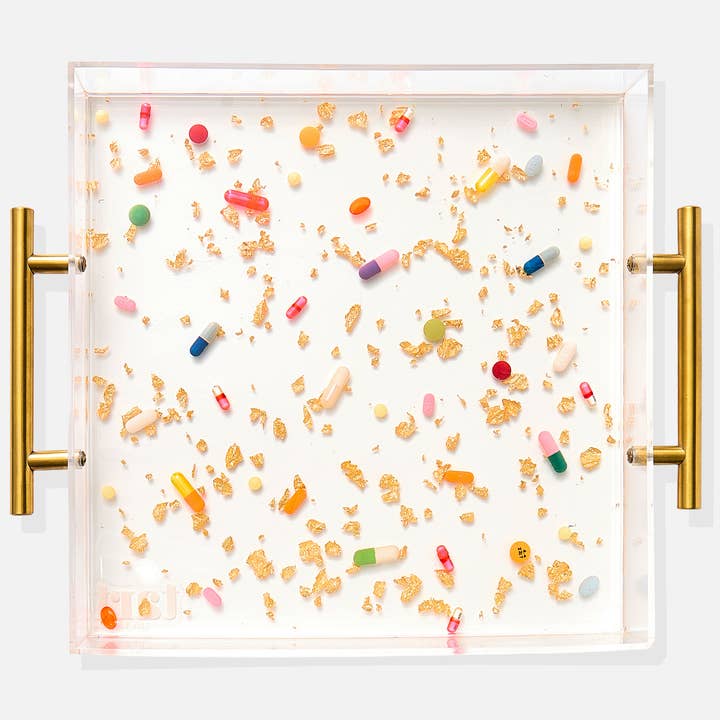 Tart By Taylor - Wholesale Decorative Tray - Pill + Gold Acrylic Tray With Gold Handles0