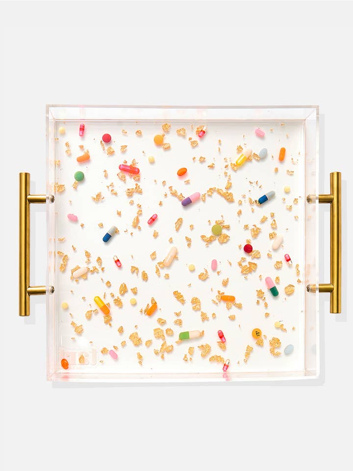 Pill + Gold Acrylic Tray With Gold Handles for wholesale by Tart By Taylor