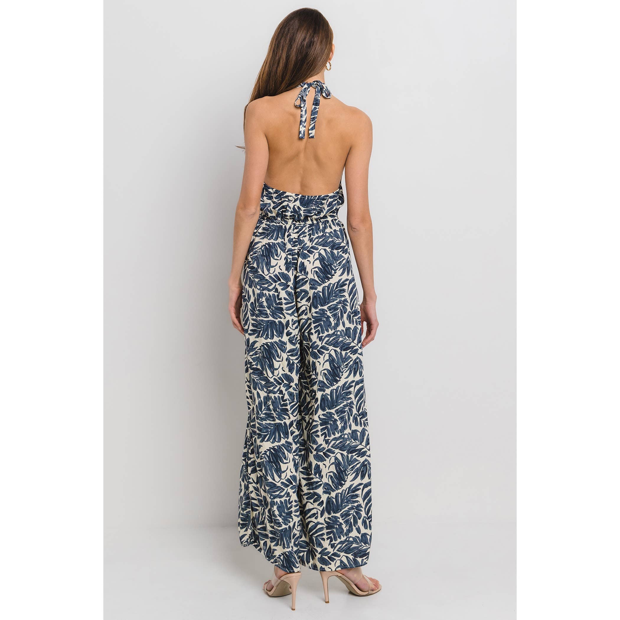 MULTI HALTER NECK JUMPSUIT WITH TRIM DETAIL for wholesale on Faire8
