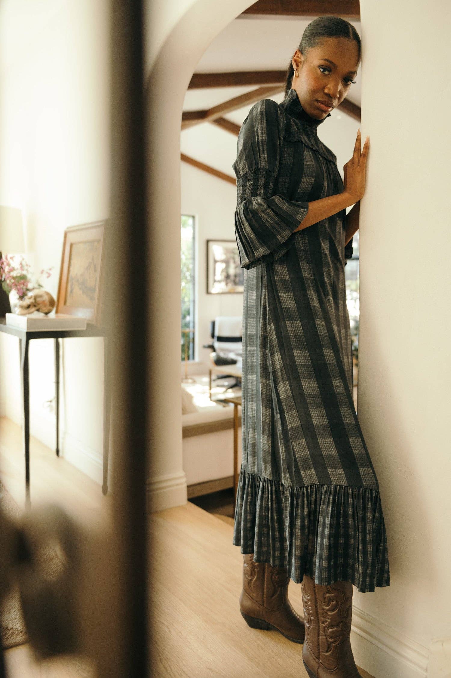 Dakota dress in mix gingham for wholesale on Faire1