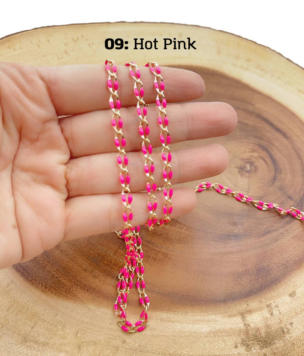 Beads Creation - Wholesale Link & Chain Necklace - Multi color Enamel Rolo Cable Paperclip Chain by Foot, CH31513