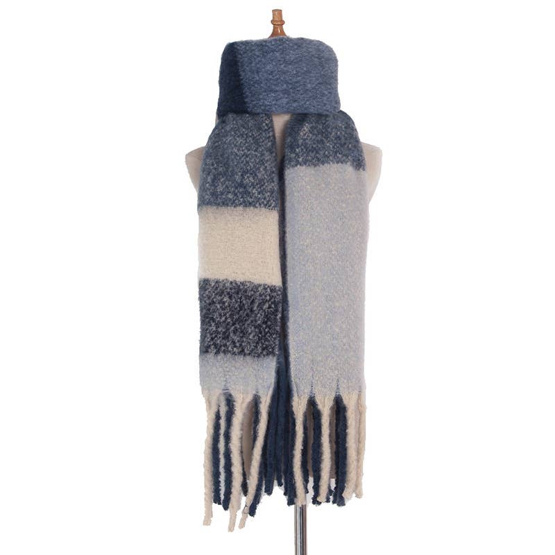 Adorro – wholesale Scarf – Women's – Soft Chunky Plaid Fleece Oblong Tassel Scarf0