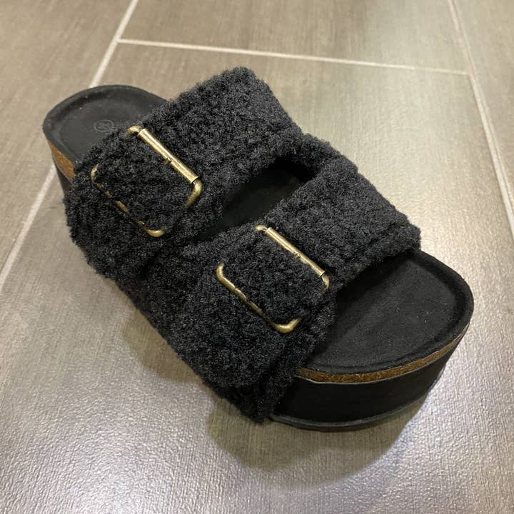 Mars Sky Shoes Wholesale - Wholesale Platform Heels - Women's - Bamboo Women Thick Bottom Cork Sole Fleece Strap Sandals