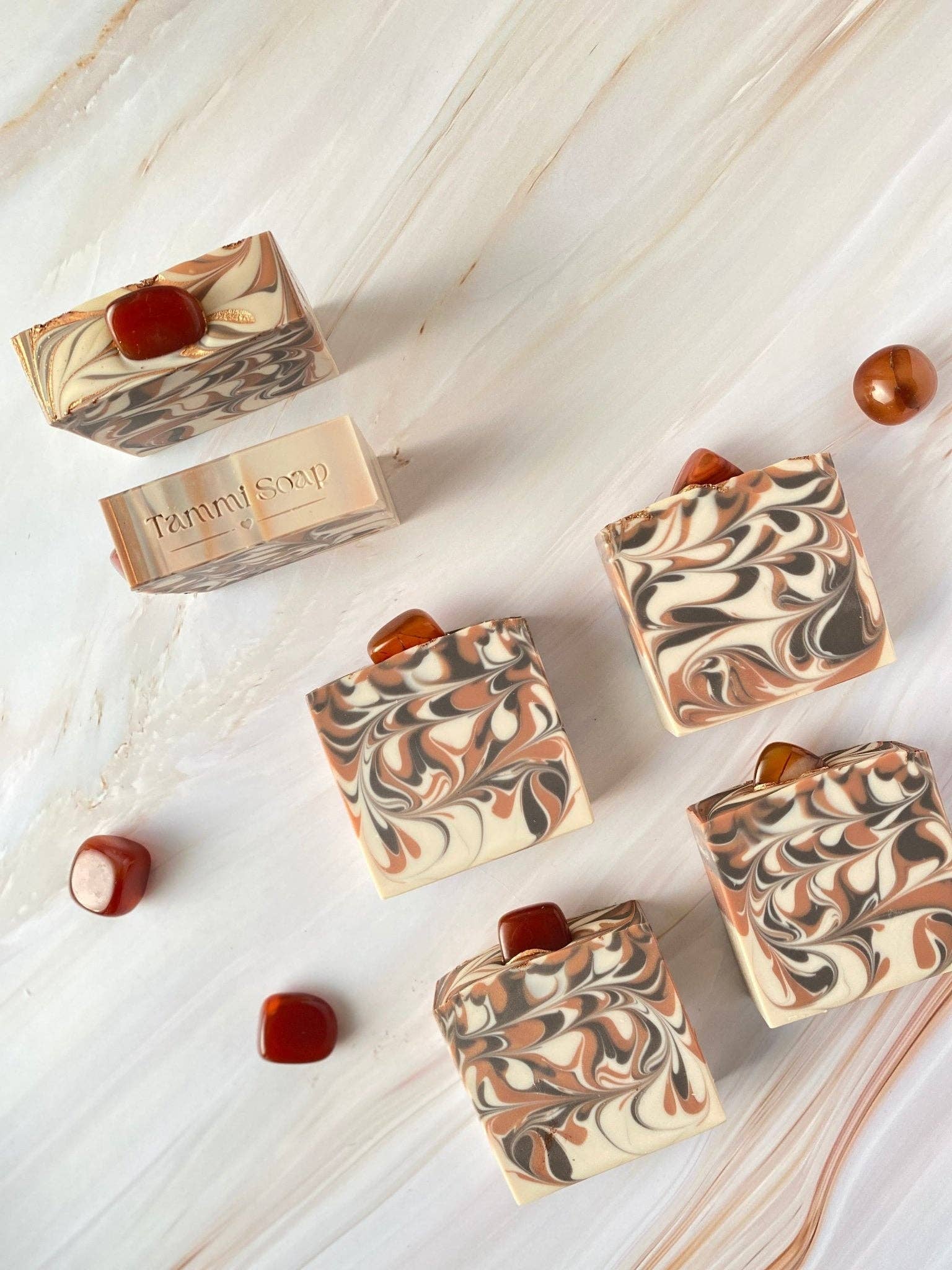 Tammi Home Body & Bath - Wholesale Bar Soap - Luxury Artisanal Handmade Soap | Carnelian Gemstone with Silk | Dry Tobacco & Hay Scent3