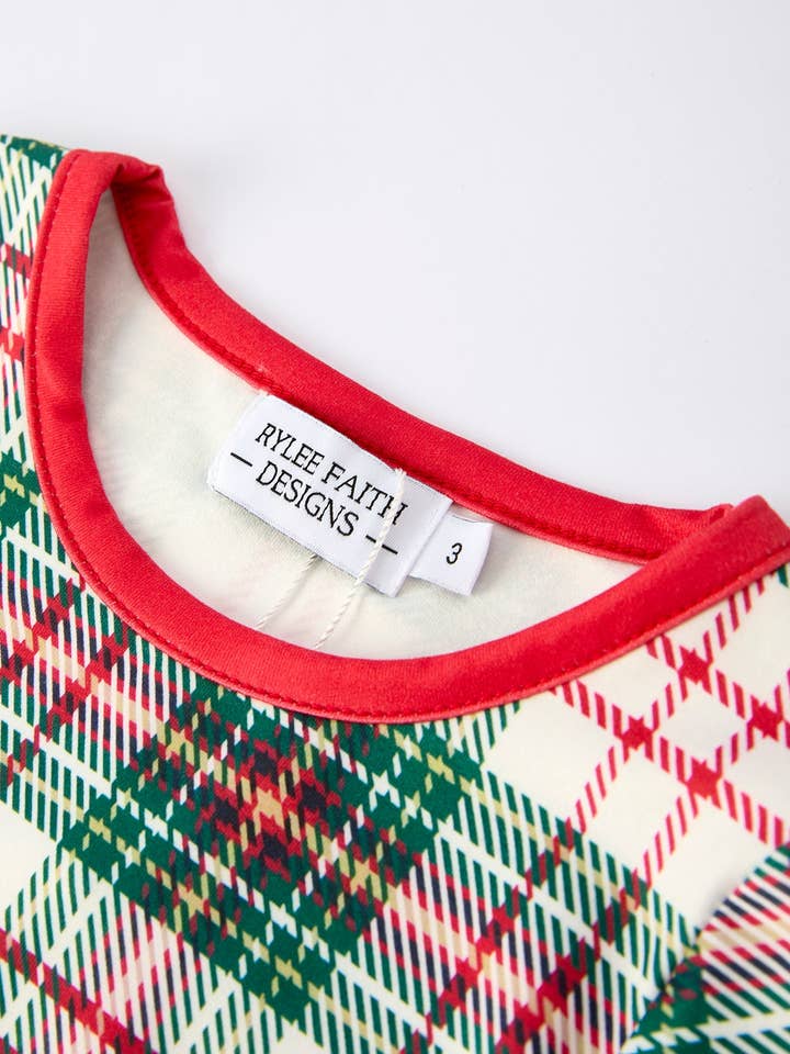 Rylee Faith Designs - Wholesale Sleepwear set – Kids - Mommy & Me Christmas Plaid Girls Pajamas Set with Long Sleeves and Red Cuffs9