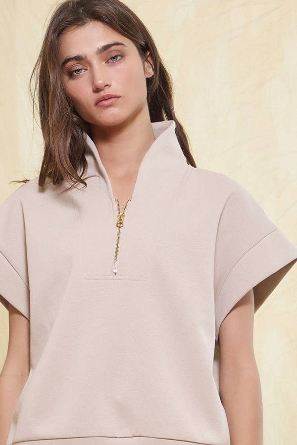 BUCKETLIST INC - Wholesale Sweatshirt - Women's - IT2154-1 Short Sleeve Half Zip-Up Scuba Sweatshirts2