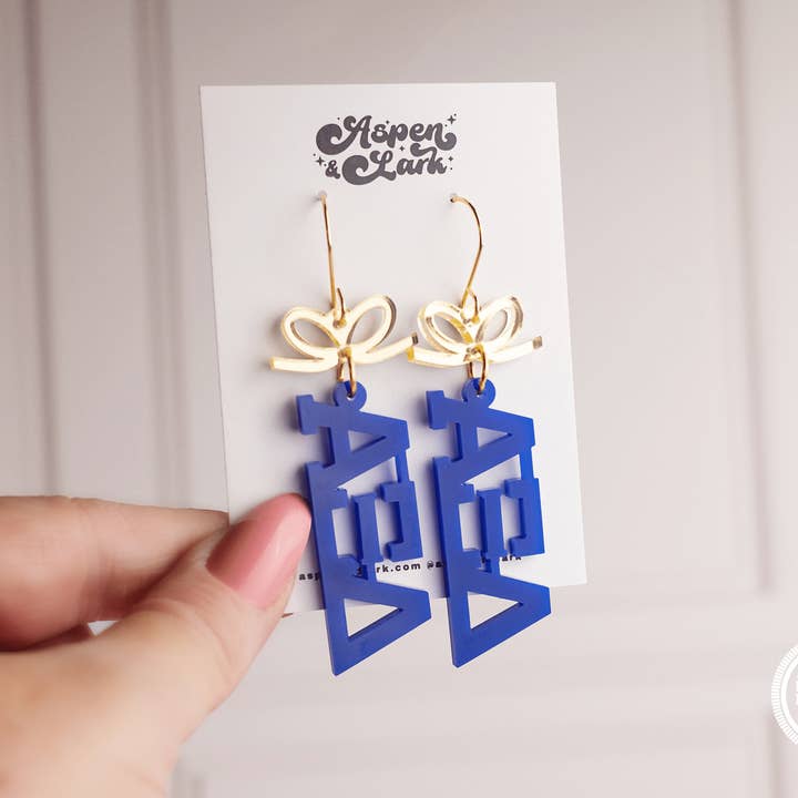 Aspen and Lark - Wholesale Dangle Earrings - Sorority Bow Letter Earrings3